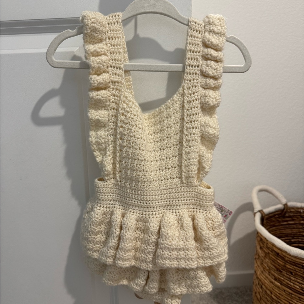 Handmade Cream Crochet Ruffle Romper